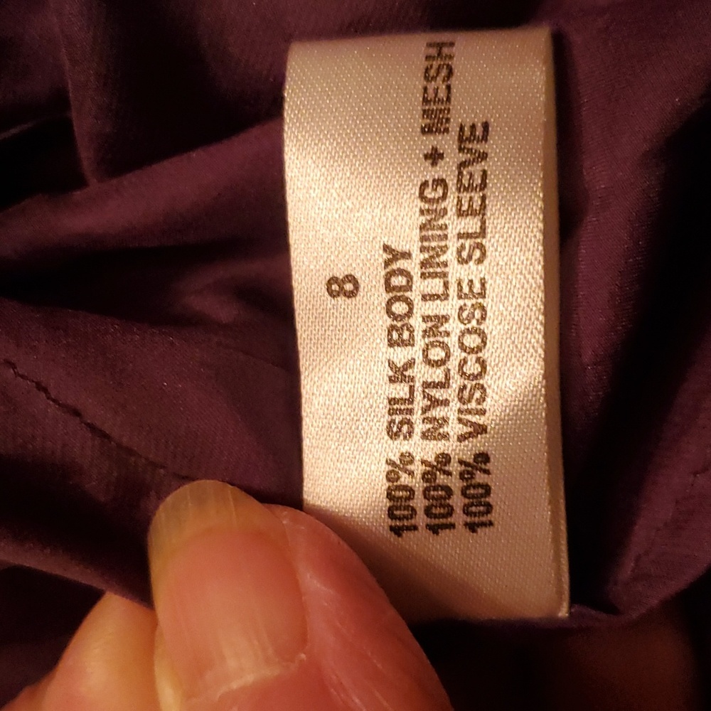 Silk Maxi BIBA Butterfly Beaded Purple Flutter Dress Mid Arm Flutter Sleeves - Picture 8 of 10